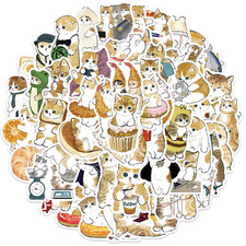 64pcs Cute Cat Stickers Pack Cosplay Kittens Adorable Kawaii Adhesive Food Cakes
