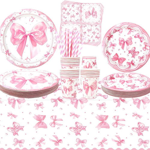 Pink bow party tableware set - bow,