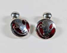 Vintage Liberty of London Red Enamel & Silver Plated Cufflinks 1992