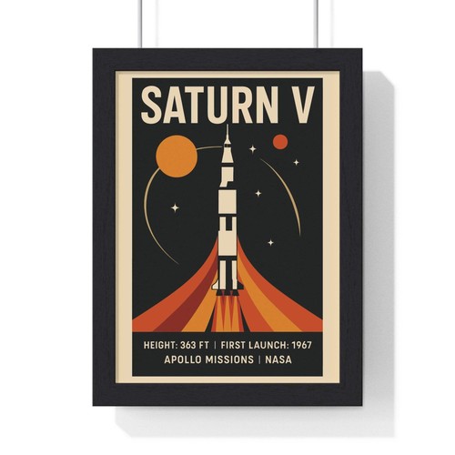 Saturn rocket poster retro - v,
