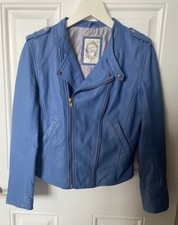 Soft Blue Women lamb’s leather cropped biker jacket with removable fur collar