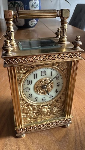 Vintage brass carriage - brass, clock