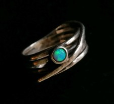 925 Sterling Silver Blue Opal Ring Boho Gemstone Statement Artisan P 1/2 6.82g 