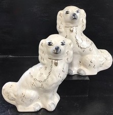 Vintage Pair Of Crackle Glazed Large 11.25” Staffordshire Mantle Wally Dogs