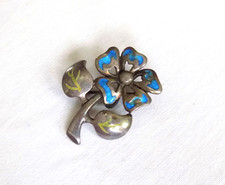 Beautiful Vintage Silver 925 Enamel Flower Brooch