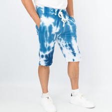 True Religion Mens Shorts Blue Tie Dye Elastic Waist Drawstring Pockets Cotton