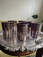 Set of 6 Vintage ARC France Purple & Gold Tea Glasses 10cm Moroccan Style