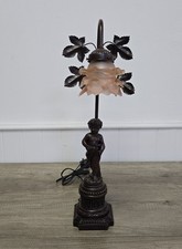 Vintage Spelter Bronze Cherub Figure Table Pink Lamp Art Nouveau French Working
