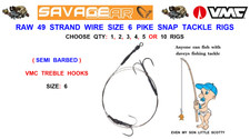 SAVAGE GEAR RAW 49 STRAND WIRE PIKE SNAP TACKLE #6 VMC SEMI BARBED TREBLE HOOKS