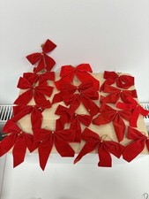 16 Vintage Red Velvet Bows Classic Christmas Tree Decorations 80s Holiday Décor
