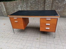 Massive Retro Mid Century Modern Teak & Metal Office Desk 1960s Black Top