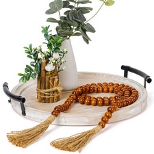 Round Wood Tray with Wood Bead
