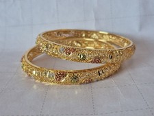 Indian Asian x2 Bangles Set Gold Colour Party Gift Occasion Wedding Brand New