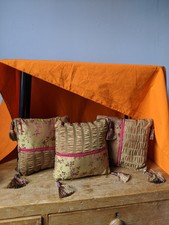 3 Laura Ashley faux silk scatter cushions gold pink floral Chinese blossom boho