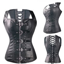Women Black White Corset Bustier Overbust Basques Top Steampunk Lingerie UK 6-24