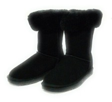 Ladies Womens Mid Calf Snow Paw Sheepskin Winter Collar Warm Boots Black Size 4