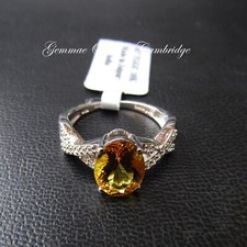 New 9ct White Gold Heliodor and White Sapphire Ring Size L 2.99g Hallmarked