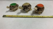 Vintage Sea Shell Turtle Pin Cushion Trio Handmade Cowrie Shells Sewing Decor 