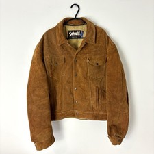Vintage Schott Suede Leather Trucker Jacket Men Brown Made In USA Size 44