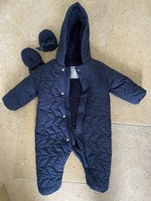 M&S Baby Quilted Snowsuit / Pramsuit with Mittens – Navy – 12-18months
