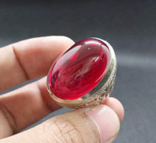 Handmade Anari Yaqoot Ring, Mens Deep Red Ruby Ring Sterling Silver 925 Ring