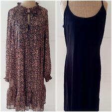 Linea Tesini Womens Dress 2 Piece Sheer Paisley Print Ladies Black Brown Size 8