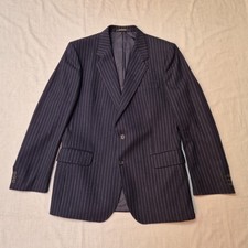 DAKS Wool Navy Pin Striped Suit 3 Pcs Mad Men Style Lawyer Suit 40" Chest 34" W