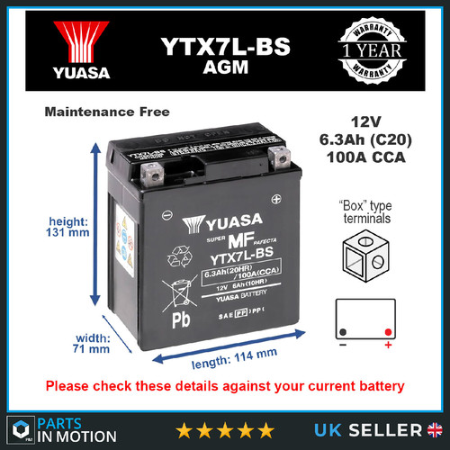 Genuine yuasa ytx7l - ytx7l-bs, high
