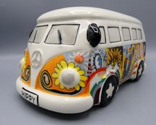 Ceramic VW Bus Hippy Money Box Piggy Bank - Colourful Design with Stopper - VGC