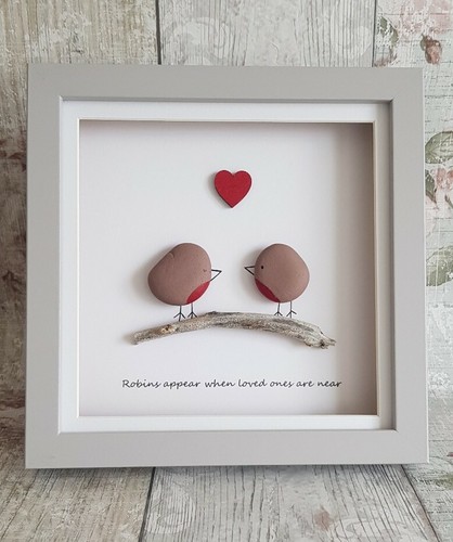 Robins framed pebble art
