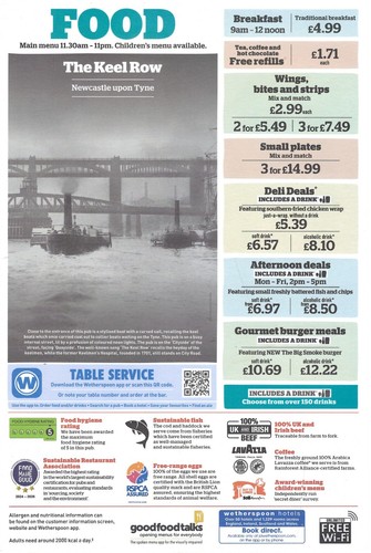Wetherspoons bar menu - menu, "the