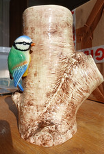 Sylvac vintage vase Blue Tit on birch tree trunk. No. 688. VGC.