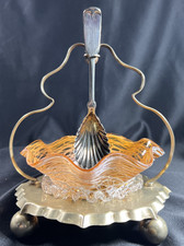 Art Nouveau Stuart  Sons Stourbridge Art Glas Threaded Bowl Decoration Sweetmeat