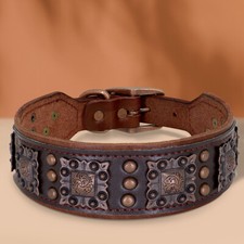 5cm Wide Pet Dog Studded Collar Heavy Duty Genuine Leather for Medium Large Dogs