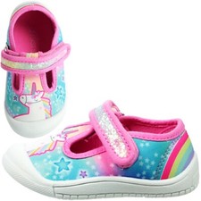 GIRLS PINK AQUA UNICORN GLITTER TRAINERS CASUAL PUMPS SHOES CHILD UK SIZE 4-9