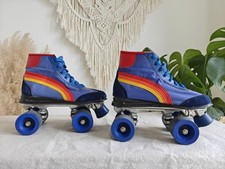 Vintage 80s Raffi Sport roller skates blue rainbow retro Size UK 4 Old School