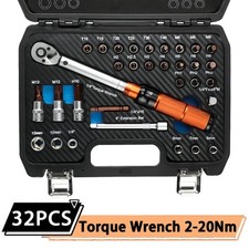 32x Adjustable Ratchet Torque Wrench 1/4" 2-20Nm Bikes Hand Spanner Repair Tool