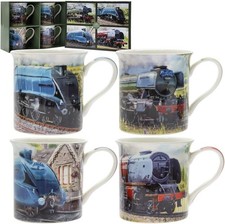 Classic Steam Train Mug Gift Set of 4 Ceramic Railway Mugs for Tea & Coffee