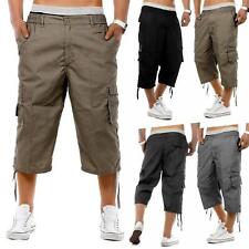 Mens 3/4 Long Length Shorts Elasticated Waist Cargo Combat Three Quarter Pants