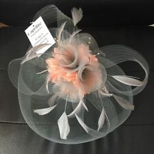 Silver Grey and Peach Pink Fascinator Hat Hatinator Headband Hair Clip Wedding