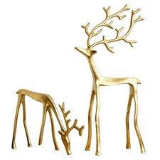 Set Of 2 Reindeer Christmas Decor, Modern Alloy Reindeer Figurine, Golden New