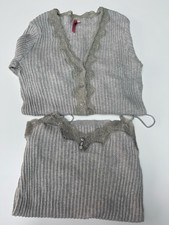 Vintage Whistles Cami And Cardigan Twin set Lace Grey Size 4 or XS