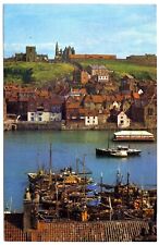 1960s Postcard Fishing Boats in Whitby Harbour & Abbey Unposted