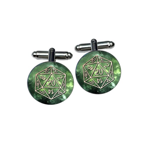 D20 dice cufflinks green - cufflinks,