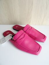 ZARA FUCHSIA SOFT LEATHER FLAT MULE LOAFERS SIZE UK 5 EU 38 US 7.5