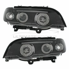 BMW X5 Headlights Twin Angel Eyes Halo LED DRL Projector E53 2000-2004 Black