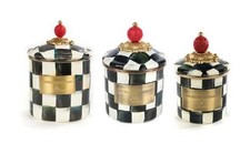 Mackenzie Childs Set Of 3 “The Littles” Canisters, NIB, Courtly Check