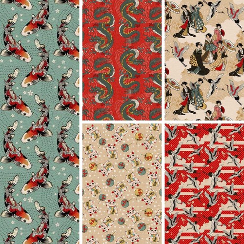 Japanese cotton fabric dragon - japanese,