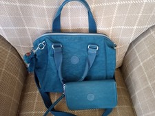 KIPLING AMEIL HANDBAG  AND MATCHING PURSE - CARNARD TEAL , WITH DETACHABLE STRAP