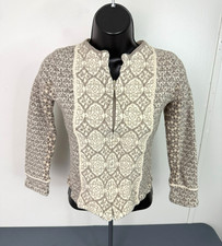 Talbots Womens VTG Patterned Lambswool Cardigan Sweater Sz Small Ethnic FLAW